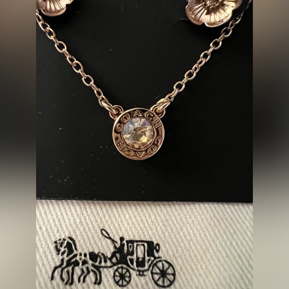 NWOT Coach Signature Stone Tea Rose Earring Studs Necklace 3-Piece Jewelry Set - Picture 6 of 6